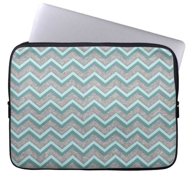 Protection Pour Ordinateur Portable Huile d'argent et ZigZag Turquoise (Devant)