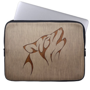 Protection Pour Ordinateur Portable Hurlement de loup gravé sur la conception en bois