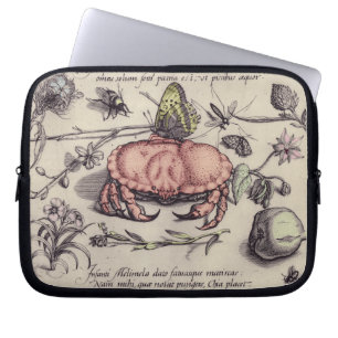 Protection Pour Ordinateur Portable Illustration de fleur d'insecte botanique de crabe