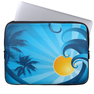 Protection Pour Ordinateur Portable Illustration de vague de la mer du soleil et du Su
