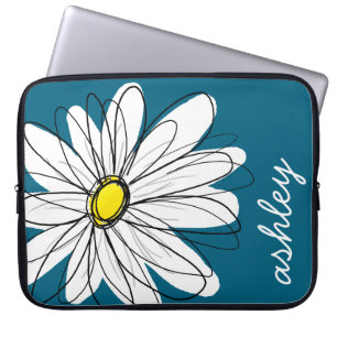 Protection Pour Ordinateur Portable Illustration florale de marguerite tendance - bleu