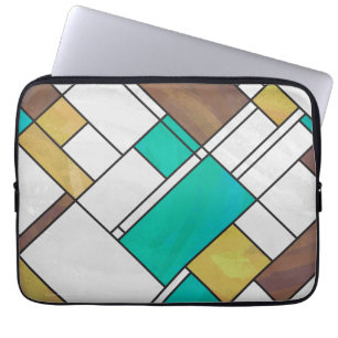 Protection Pour Ordinateur Portable Impression Brown jaune Turquoise Mondrial