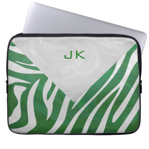 Protection Pour Ordinateur Portable Imprimé Monogramme Zèbre Vert et Blanc