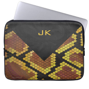 Protection Pour Ordinateur Portable Imprimé serpent brun et or Monogramme