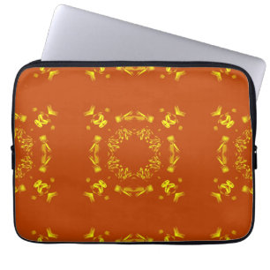 Protection Pour Ordinateur Portable Jaune, Orange Floral Damas Motif rétro