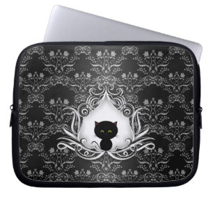 Protection Pour Ordinateur Portable Joli chat noir sur Damas