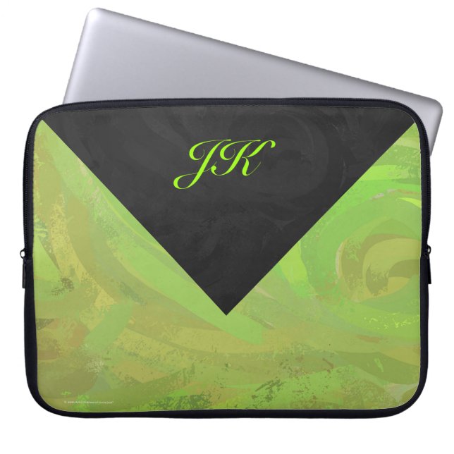 Protection Pour Ordinateur Portable Kiwi Bash Vert et noir Monogramme (Devant)