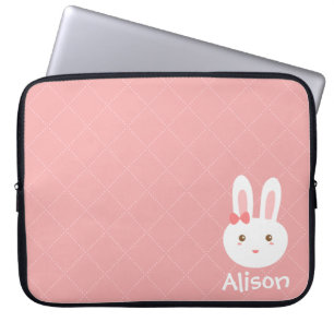 Protection Pour Ordinateur Portable Lapin mignon sur points roses et motif carré