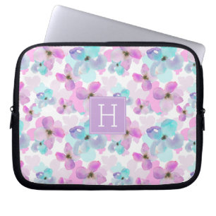 Protection Pour Ordinateur Portable Lavande Aquarelle Fleurs Monogramme