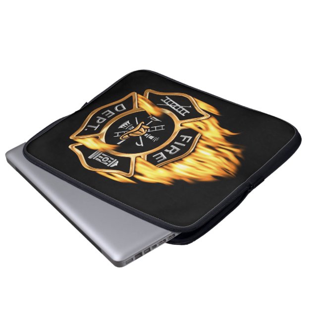 Protection Pour Ordinateur Portable Le feu d'insigne d'or de sapeur-pompier (Devant bas)