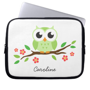 Protection Pour Ordinateur Portable Le hibou vert mignon sur la branche florale a