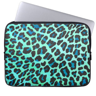 Protection Pour Ordinateur Portable Léopard noir et Turquoise