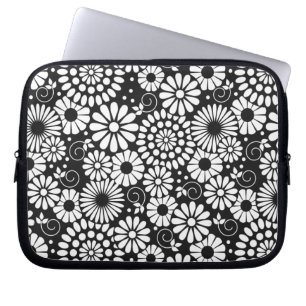 Protection Pour Ordinateur Portable Manche d'ordinateur portable Retro noir fleurs bla