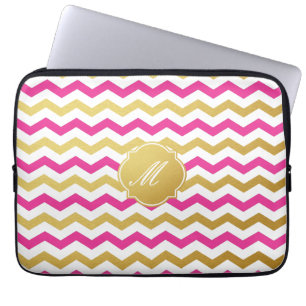 Protection Pour Ordinateur Portable Manche Motif Gold & Pink Chevron