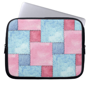 Protection Pour Ordinateur Portable Manche Ordinateur Portable Denim Patchwork, Rose,