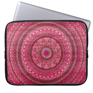 Protection Pour Ordinateur Portable Mandala rouge et blanc tiré par la main complexe