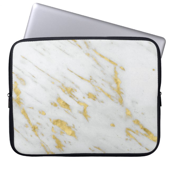 Protection Pour Ordinateur Portable Marbre blanc Pierre Et Parties scintillant D'Or Po (Devant)