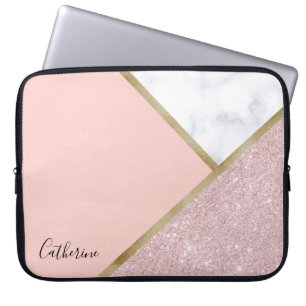 Protection Pour Ordinateur Portable Marbre rose géométrique élégant de blanc de