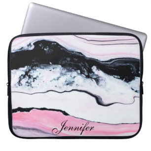 PROTECTION POUR ORDINATEUR PORTABLE MARBRE ROSE NOIR NOIR ET TRENDY AJOUTEZ VOTRE NOM