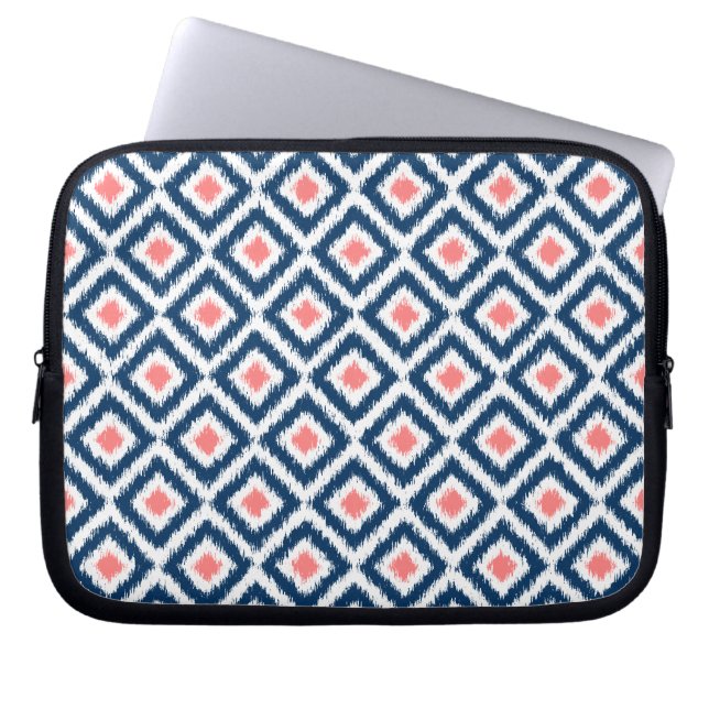 Protection Pour Ordinateur Portable Marine bleu et diamant de corail Ikat Motif (Devant)