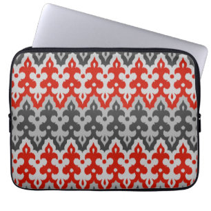 Protection Pour Ordinateur Portable Marocain Ikat Damask, Graphite Grey et Rouge