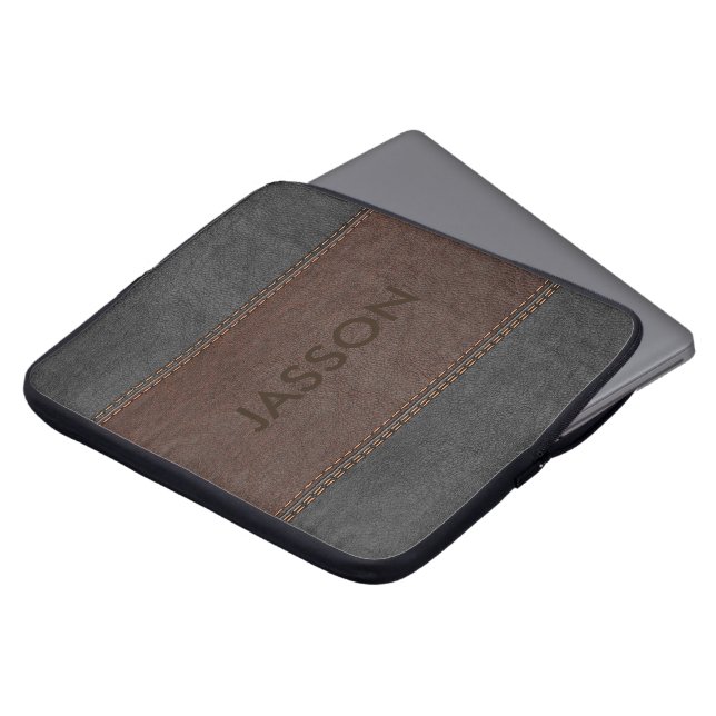 Protection Pour Ordinateur Portable Masculine Cuir Brown Et Gris (Devant haut)