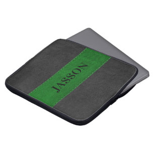 Protection Pour Ordinateur Portable Masculine Cuir Faux Noir Et Vert