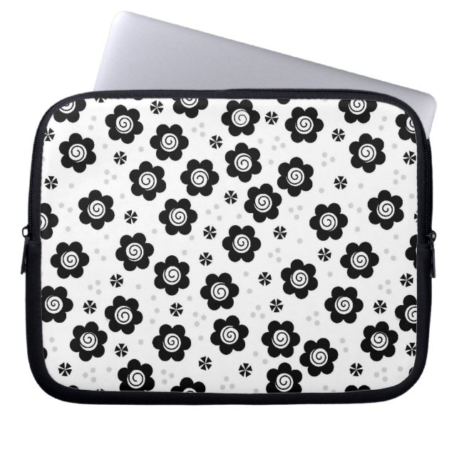 Protection Pour Ordinateur Portable Mignonne fleurs blanches noires Portable (Devant)