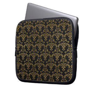 Protection Pour Ordinateur Portable Modèle de Damas en or et noir