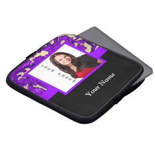 Protection Pour Ordinateur Portable Modèle photo damassé fleuri violet