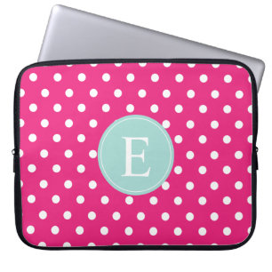 Protection Pour Ordinateur Portable Monogramme à points rose chaud