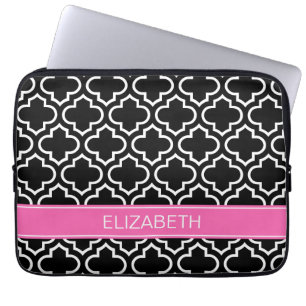 Protection Pour Ordinateur Portable Monogramme blanc noir de nom de roses indien du
