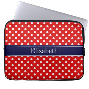 Protection Pour Ordinateur Portable Monogramme de ruban bleu bleu marine Pois rouge