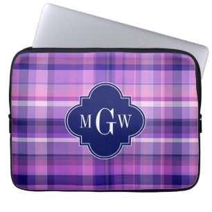 Protection Pour Ordinateur Portable Monogramme de très bon goût blanc de Madras de