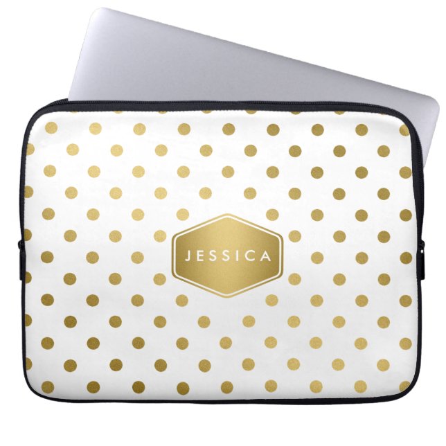 Protection Pour Ordinateur Portable Monogramme Girly de motif de pois d'or de parties (Devant)