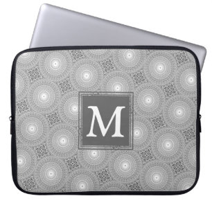Protection Pour Ordinateur Portable Monogramme gris cercles motif