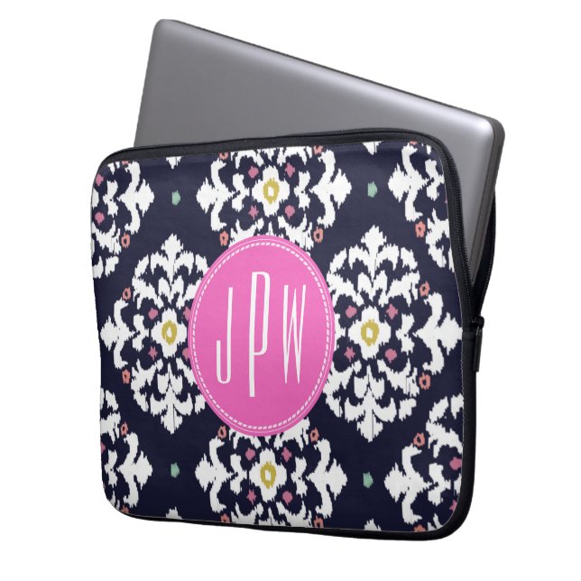 Protection Pour Ordinateur Portable Monogramme Ikat et rose (devant gauche)