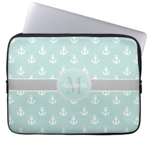 Protection Pour Ordinateur Portable Monogramme marocain gris Turquoise clair