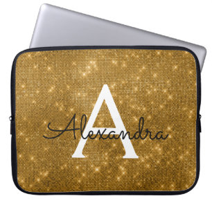 Protection Pour Ordinateur Portable Monogramme moderne d'étincelle d'or élégant