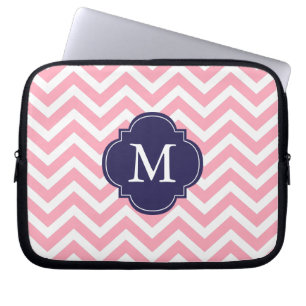 Protection Pour Ordinateur Portable Monogramme Motif rose et bleu Zigzags