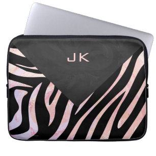 Protection Pour Ordinateur Portable Monogramme noir et rose Zebra