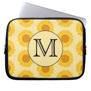 Protection Pour Ordinateur Portable Monogramme personnalisé, avec tournesol jaune.