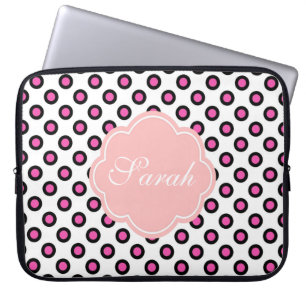 Protection Pour Ordinateur Portable monogramme pois rose et noir