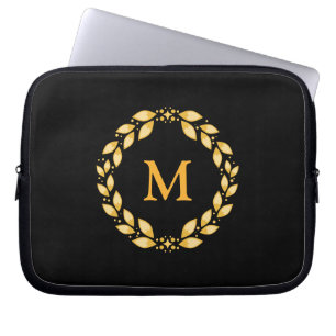 Protection Pour Ordinateur Portable Monogramme romain orné de couronne dorée - Noir