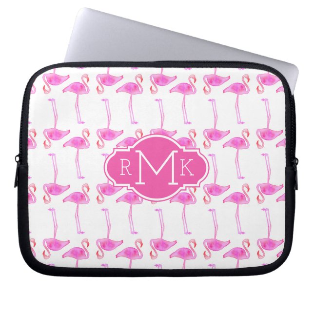 Protection Pour Ordinateur Portable Monogramme rose du motif | de Flamant rose (Devant)