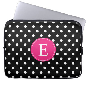 Protection Pour Ordinateur Portable Monogramme rose point noir