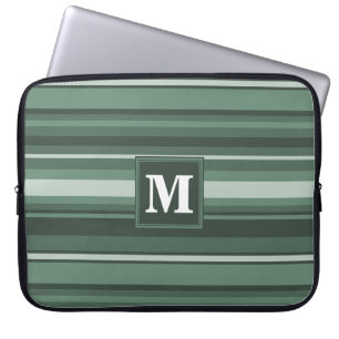 Protection Pour Ordinateur Portable Monogramme sauge bandes vertes