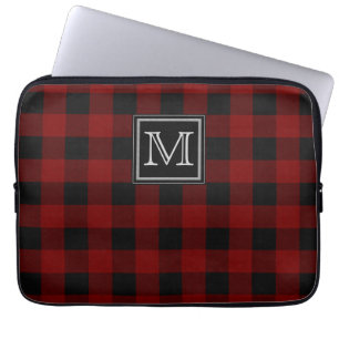 Protection Pour Ordinateur Portable Monogramme sur plaque rouge et noire robuste
