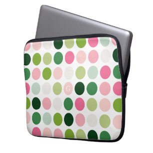 Protection Pour Ordinateur Portable Monographie motif moderne rose vert pois