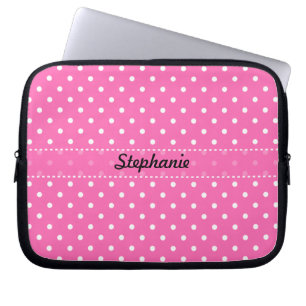 Protection Pour Ordinateur Portable Motif à points de polka rose chaud et blanc